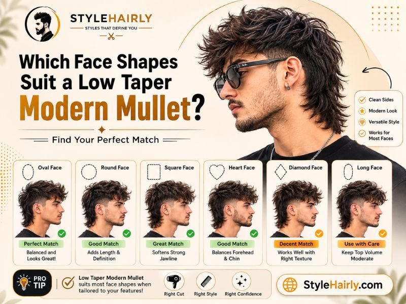 Face shape guide for styling a low taper modern mullet