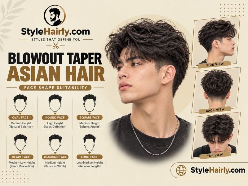Face shape suitability chart for the blowout taper Asian hair style