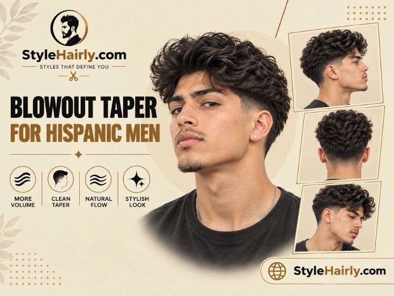 Finished blowout taper haircut on Hispanic hair from multiple angles