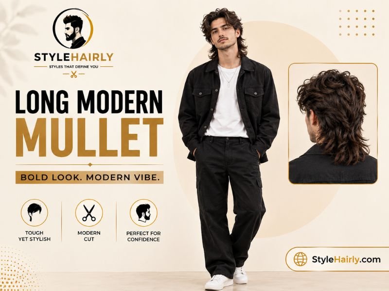 Finished long modern mullet hairstyle front view
