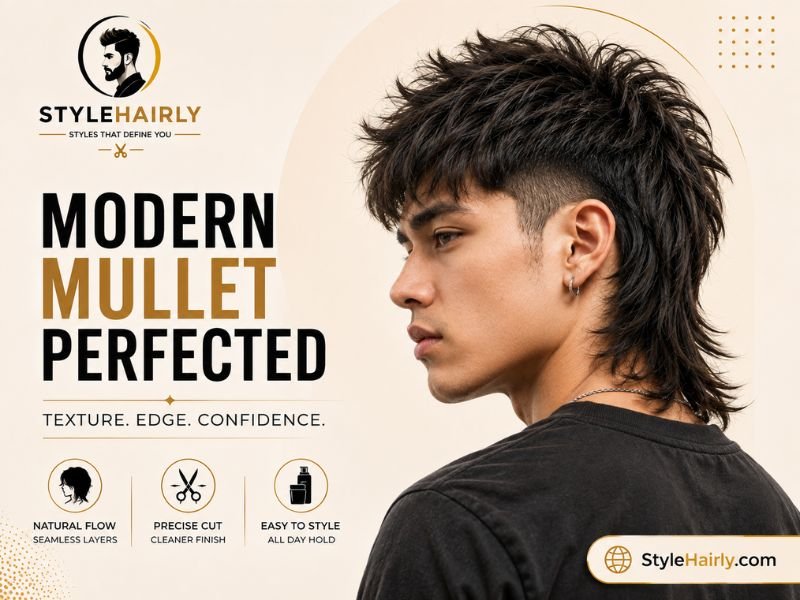 Finished modern mullet hairstyle on Asian hair