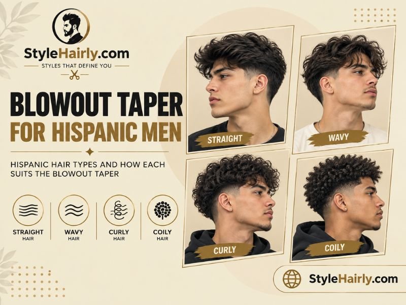 Four Hispanic hair textures styled with a blowout taper