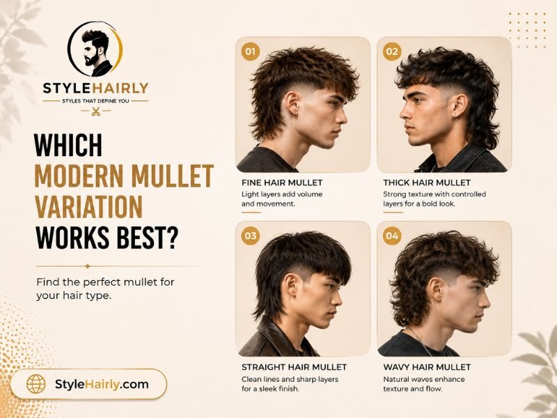 Four modern mullet variations for different hair types