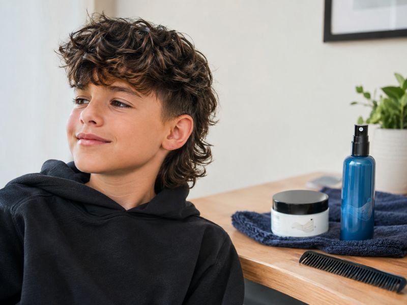 Gentle hair products for styling a kids mullet