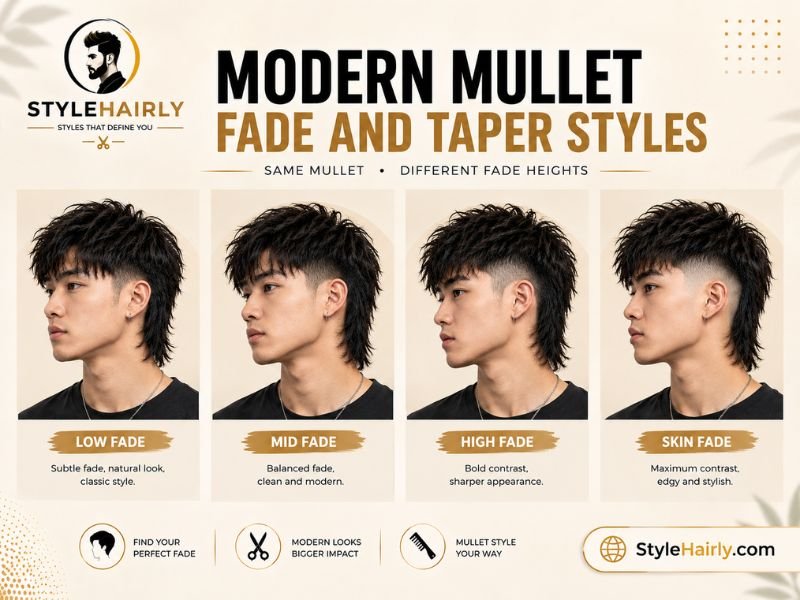 Grid showing low, mid, and high fade heights on a modern mullet