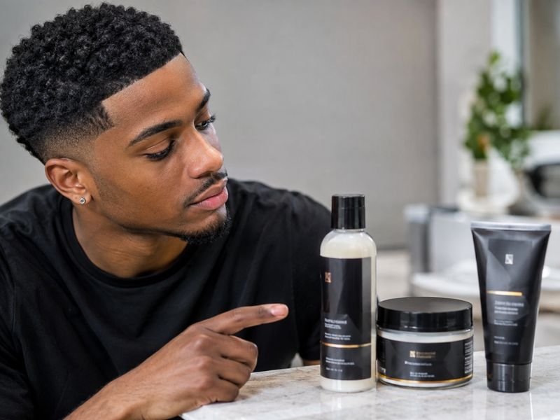 Hair products for maintaining a low taper fade black male haircut