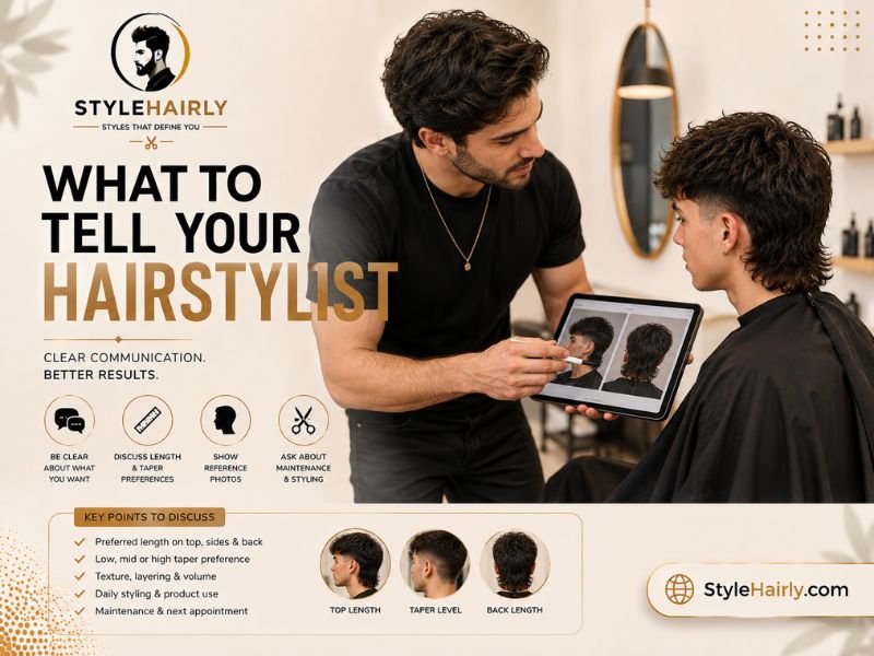 Hairstylist consultation for a curly mullet haircut