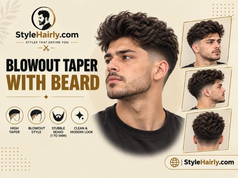 High blowout taper paired with light stubble facial hair