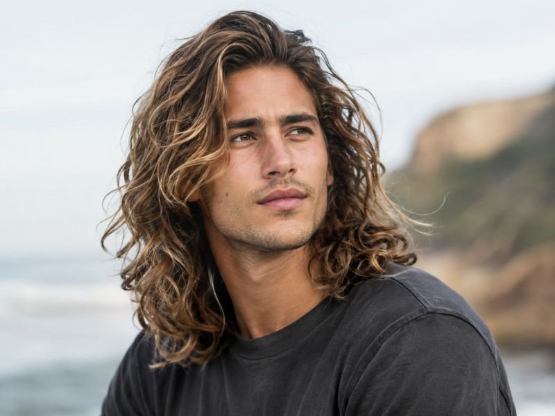 Long flowing wavy surfer haircut style