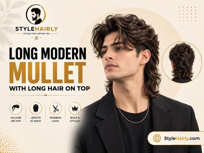 Long modern mullet with longer hair kept on top