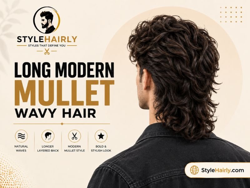 Long modern mullet with wavy hair at the back
