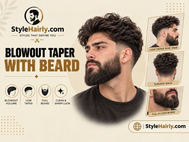 Low blowout taper paired with a full, long beard