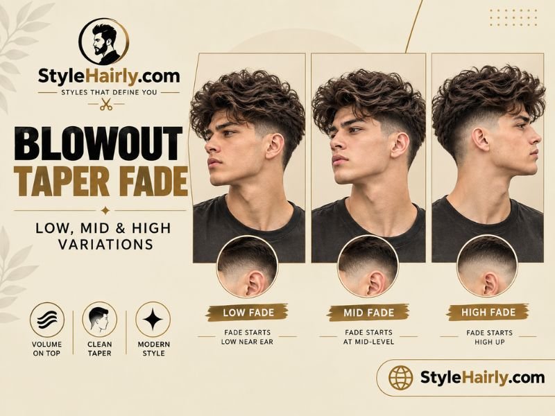 Low, mid, and high blowout taper fade height comparison