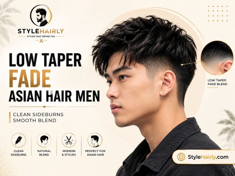 Low taper fade blend on Asian male hair