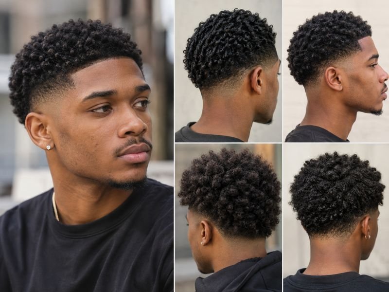 Low taper fade on different Black hair curl patterns