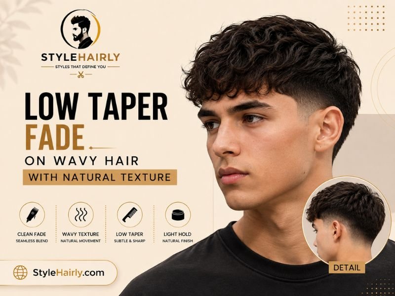 Low taper fade paired with natural wavy hair texture on top
