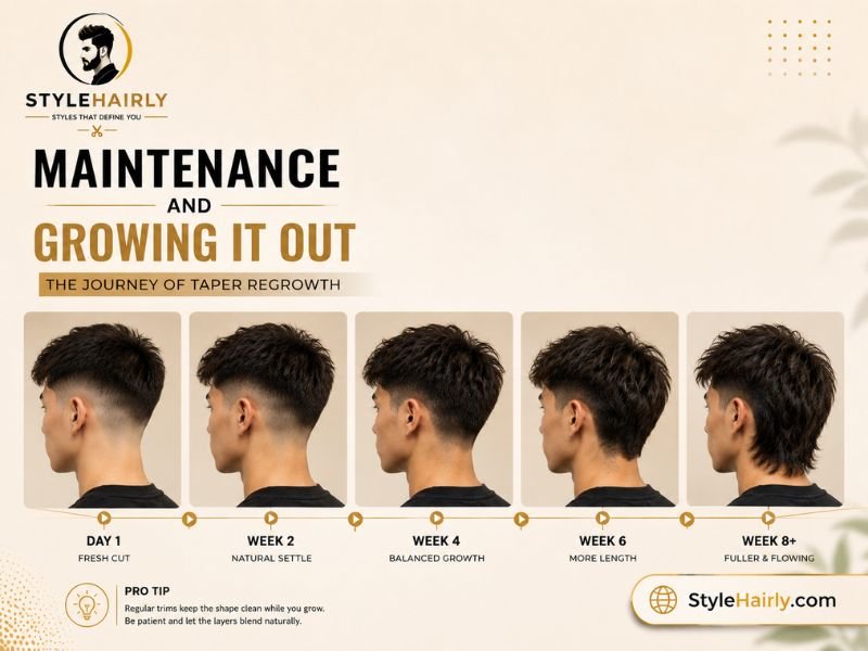 Low taper mullet regrowth and maintenance timeline