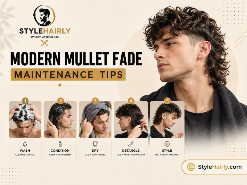Maintenance routine steps for a modern mullet fade haircut