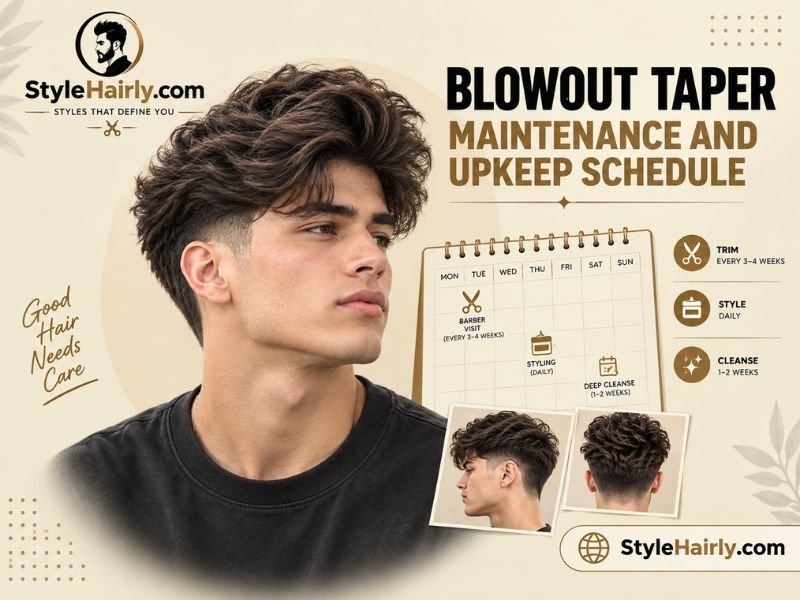 Maintenance schedule graphic for blowout taper haircut upkeep