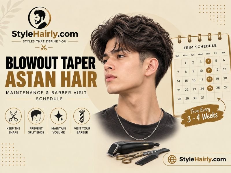 Maintenance schedule graphic for trimming a blowout taper Asian hair cut