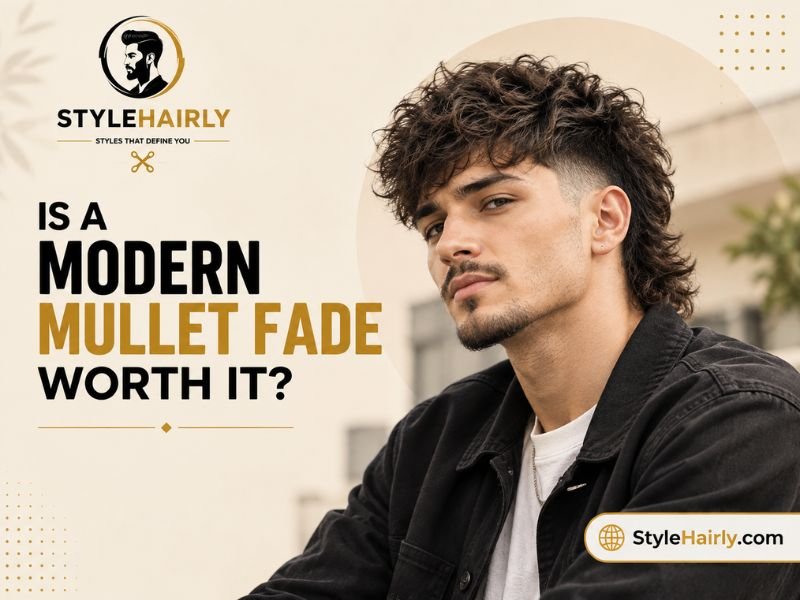 Man confidently wearing a styled modern mullet fade in an everyday setting