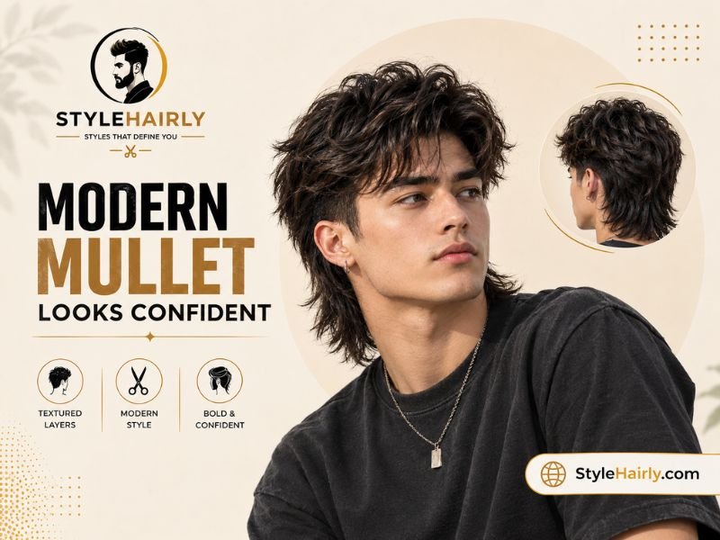Man with a completed modern mullet haircut in natural lighting