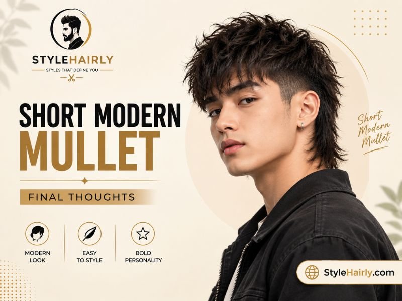 Man with a completed short modern mullet styled and dressed casually