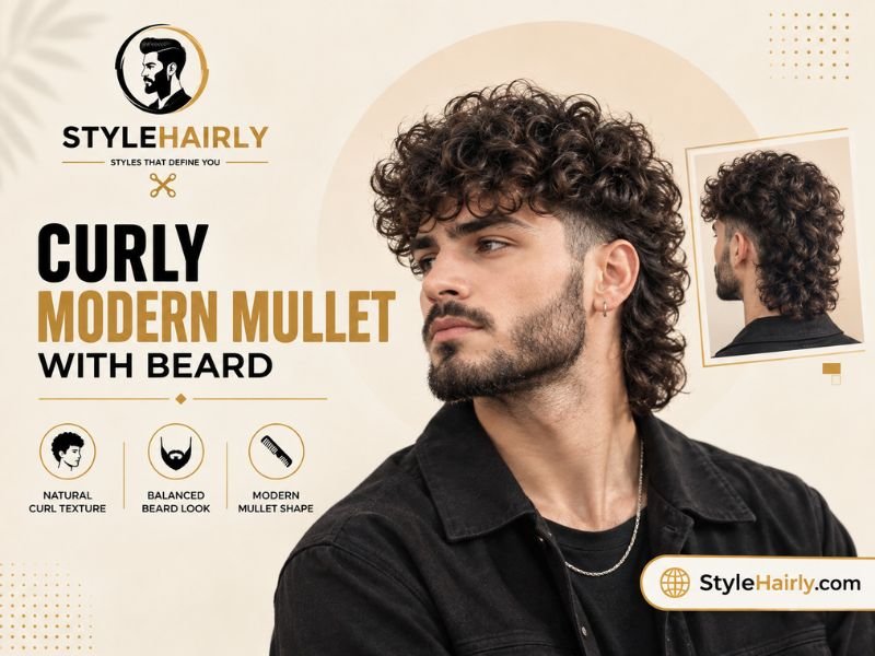 Man with a curly modern mullet and beard combination