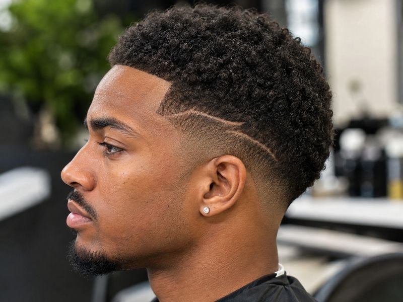 Micro-design detail in a 2026 low taper fade black male haircut