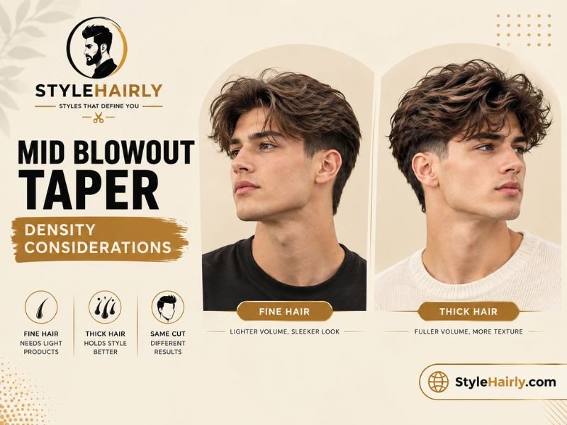 Mid blowout taper haircut compared on fine hair and thick hair