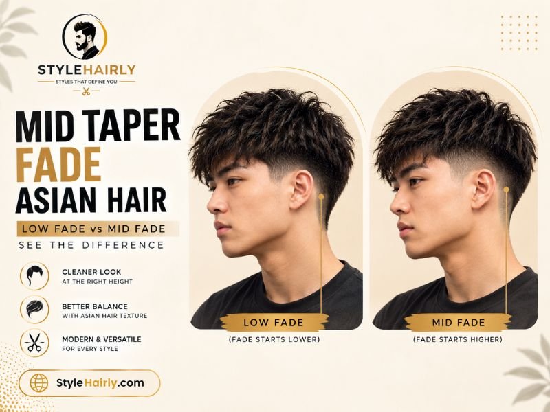 Mid taper fade height comparison on Asian hair