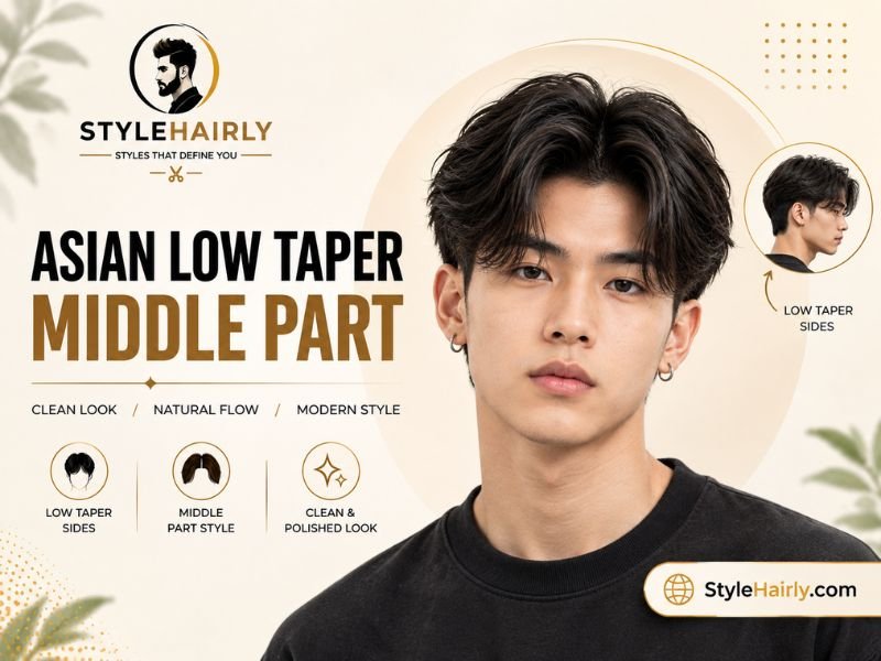 Middle part low taper fade on Asian hair