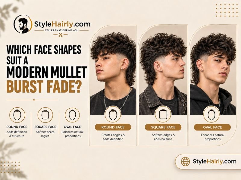 Modern mullet burst fade styled for different face shapes