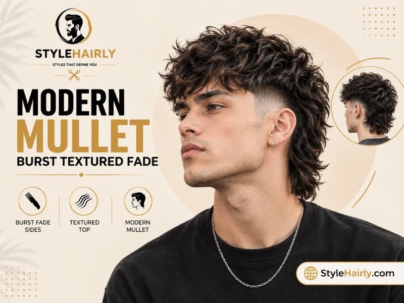 Modern mullet burst textured fade with choppy top layers