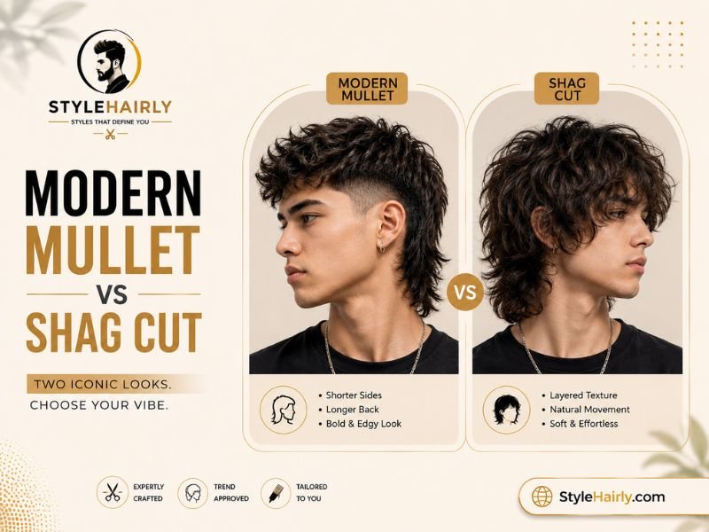 Modern mullet compared to shag cut on straight Asian hair