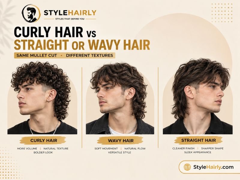 Modern mullet comparison on curly, wavy, and straight hair