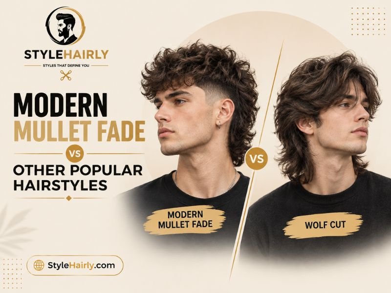 Modern mullet fade compared side by side with a wolf cut
