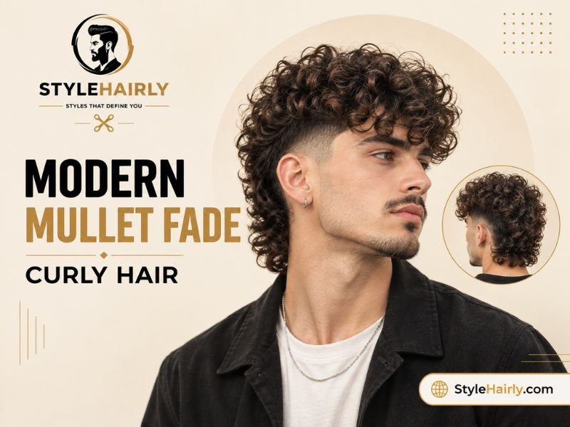 Modern mullet fade on naturally curly hair
