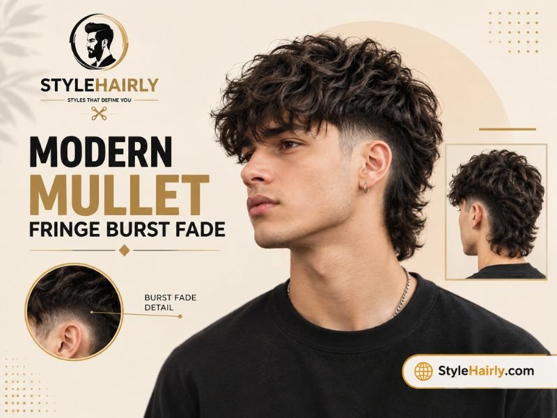 Modern mullet fringe burst fade with forward-styled bangs