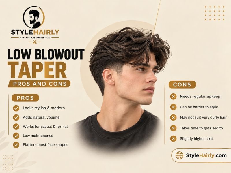 Pros and cons chart for a low blowout taper haircut