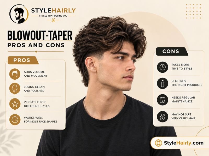 Pros and cons graphic for the blowout taper haircut