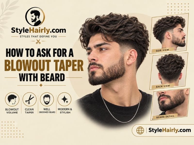 Reference photo example showing a blowout taper and beard styled together