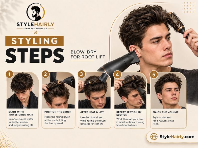 Round brush blowout technique for styling a modern mullet