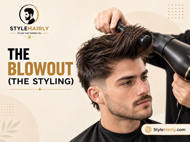Round brush lifting hair at the root during a blowout