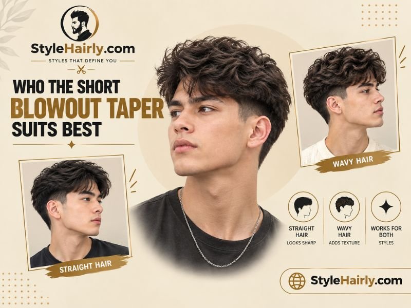 Short blowout taper on straight and wavy hair types
