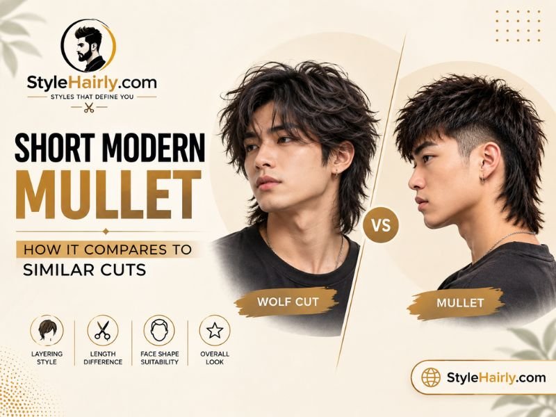 Side-by-side comparison of a short modern mullet and a wolf cut