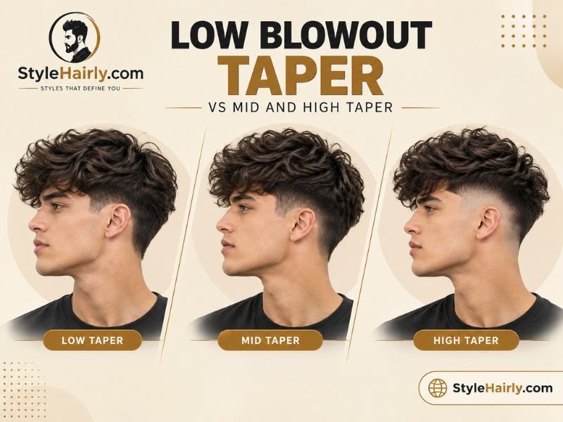 Side profile comparison of low, mid, and high taper fade heights