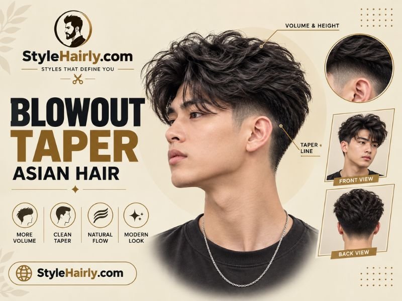 Side profile of a blowout taper Asian hair cut showing top height and side taper