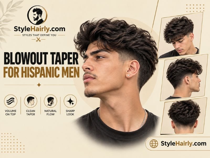 Side profile of a mid blowout taper on Hispanic hair