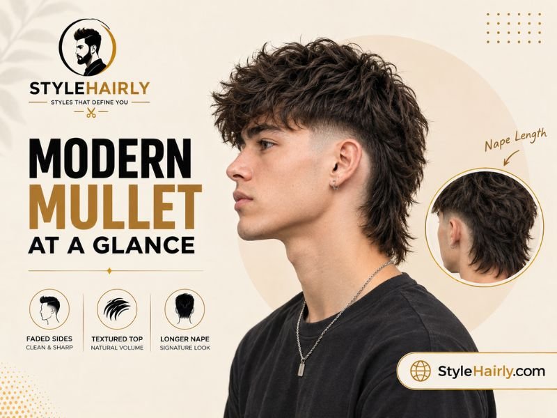 Side profile of a modern mullet haircut showing the fade and nape length